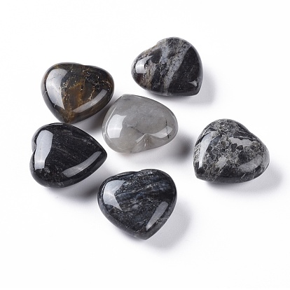 Natural Silver Leaf Jasper Heart Love Stone, Pocket Palm Stone for Reiki Balancing