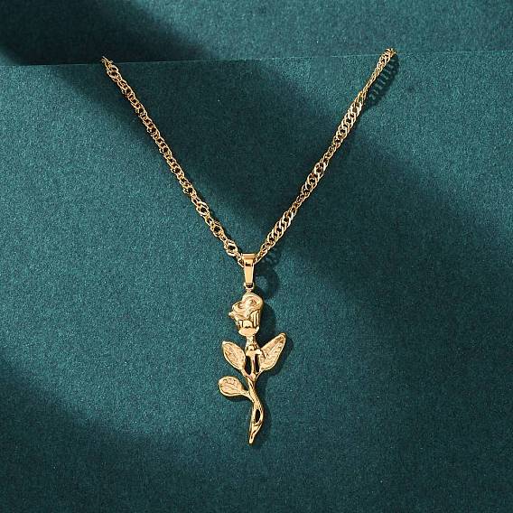 304 Женские ожерелья с подвесками в виде роз из нержавеющей стали, ионное покрытие (ip)