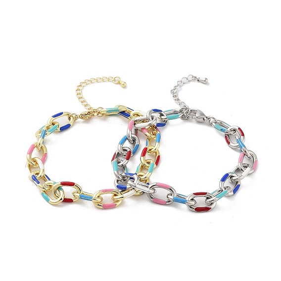 Латунные кабельные цепи браслеты, с разноцветной эмалью,