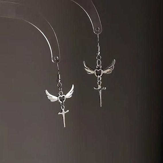 Alloy Dangle Earrings for Women, Heart Wing & Cross