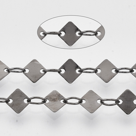 Soldered Brass Link Chains, Cadmium Free & Nickel Free & Lead Free, with Spool, Rhombus