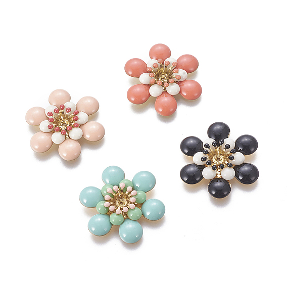 Золотой тон латуни крышки шарика, с эмалью, цветок