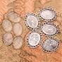 40x30mm Oval Clear Glass Cabochon Cover and Tibetan Style Pendant Cabochon Settings for DIY, Pendant: 61x48mm, Hole: 3mm, Tray: 40x30mm