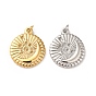 304 Stainless Steel Pendants, with Jump Ring, Flat Round with Moon & Star Pattern