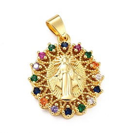 Brass Micro Pave Colorful Cubic Zirconia Pendants, Oval