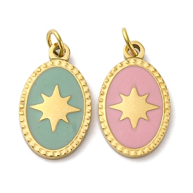304 нержавеющей стальной эмали подвески, овал со звездой, с целью перехода в кольце, ионное покрытие (ip), реальный 18 k позолоченный