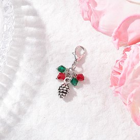 Стеклянный кулон украшение, с застежками-карабинами из цинкового сплава и подвесками в виде сосновых шишек из сплава