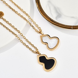 Ионное покрытие (ip) 304 подвеска из натуральной ракушки тыквы из нержавеющей стали с цепочкой для женщин, реальный 18 k позолоченный