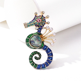 Alloy Rhinestone Brooch for Backpack Clothes, Sea Horse