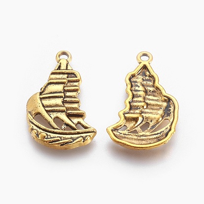Tibetischer stil Aluminium Anhänger & Charms, Cadmiumfrei und Nickel frei und Bleifrei, Segelboot, 29x16x3 mm, Bohrung: 1 mm