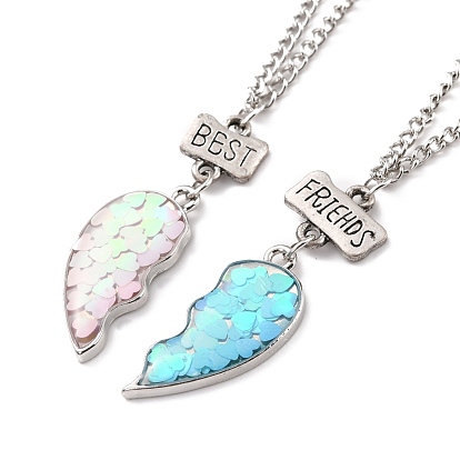 Best Friends Alloy Pendant Necklaces, Valentine's Day Broken Heart Necklace, Platinum