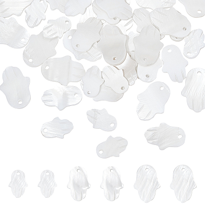 42Pcs 3 Styles Freshwater Shell Pendants, Hamsa Hand/Hand of Miriam