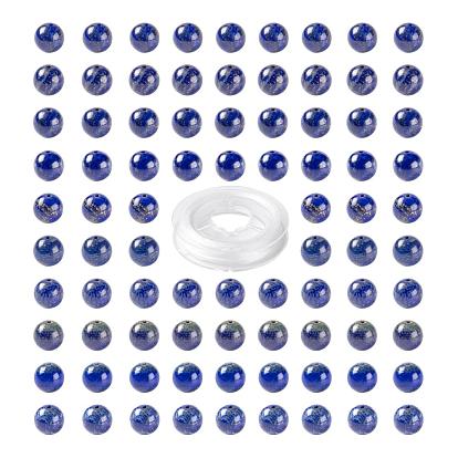 100Pcs 8mm Natural Lapis Lazuli Round Beads, with 10m Elastic Crystal Thread, for DIY Stretch Bracelets Making Kits
