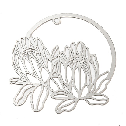 201 Stainless Steel Pendants, Etched Metal Embellishments, Flower Charm