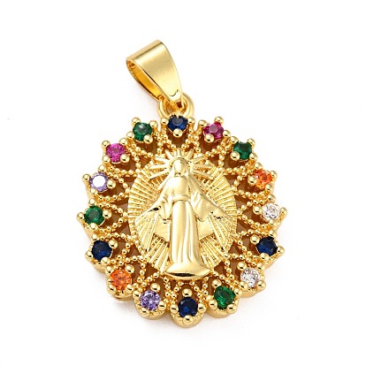 Brass Micro Pave Colorful Cubic Zirconia Pendants, Oval