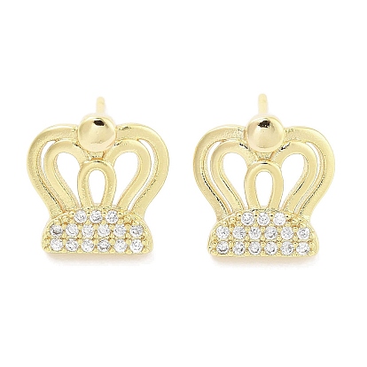 Brass Micro Pave Clear Cubic Zirconia Studs Earring, Crown