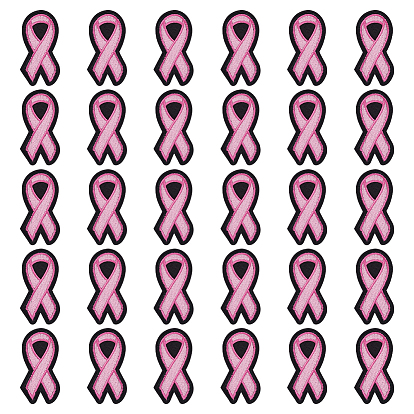 30 шт. полиэфирная нить, заплатки из термоклея, Розовая лента осведомленности о раке молочной железы в октябре
