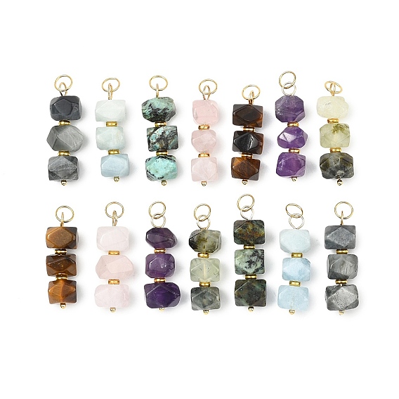Природные смешанные подвески драгоценных камней, Ограненные самородки, подвески из бусин с петлями из нержавеющей стали, золотые