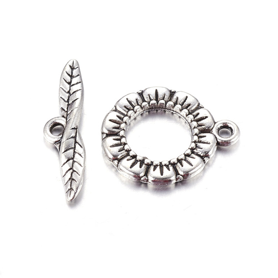 Tibetan Style Toggle Clasps, Antique Silver, Lead Free and Cadmium Free, Flat Ring