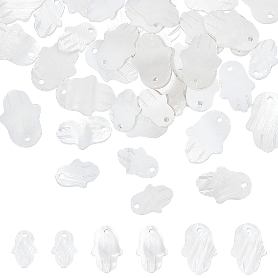 42Pcs 3 Styles Freshwater Shell Pendants, Hamsa Hand/Hand of Miriam