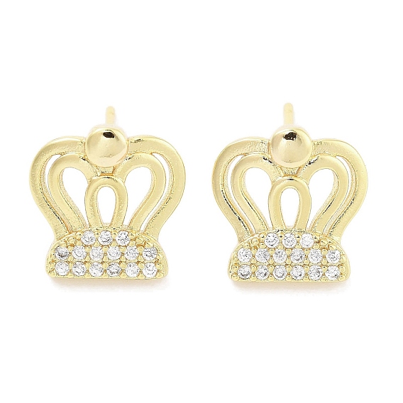 Brass Micro Pave Clear Cubic Zirconia Studs Earring, Crown