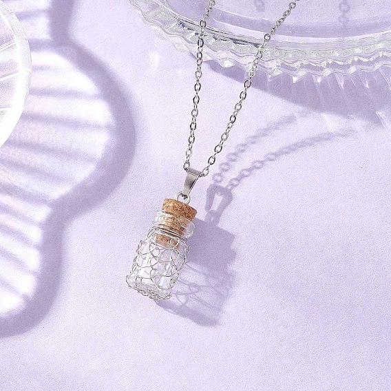 Подвеска в виде пустой стеклянной бутылки, обернутой медной проволокой 304 ожерелья из нержавеющей стали с цепочкой для женщин и мужчин