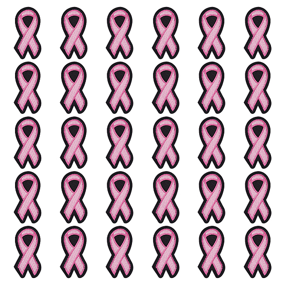 30 шт. полиэфирная нить, заплатки из термоклея, Розовая лента осведомленности о раке молочной железы в октябре