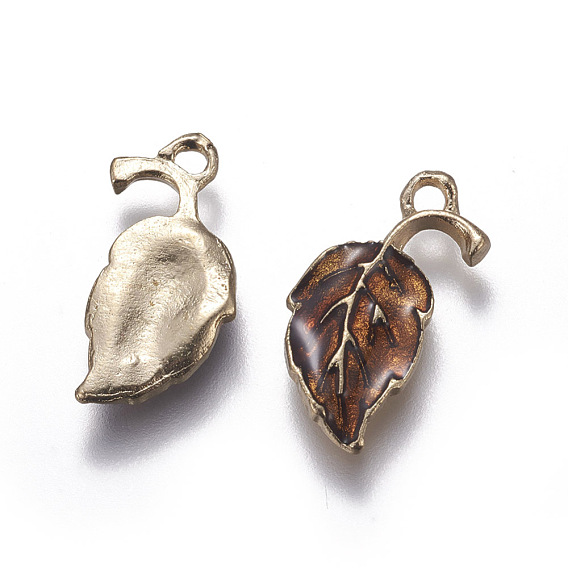 Alloy Pendants, with Enamel, Leaf, Light Gold