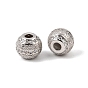 925 Sterling Silver Micro Pave Clear Cubic Zirconia Beads, Rack Plating, Long-Lasting Plated, Round