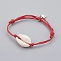 Cowhide Waxed Cotton Cord Bracelets, with Tibetan Style Alloy Charms and Cowrie Shell, Starfish/Sea Stars, Shell