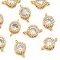 SHEGRACE Brass Pave Clear Cubic Zirconia Flat Round Connector Charms, Cadmium Free & Nickel Free & Lead Free, Long-Lasting Plated, Real 18K Gold Plated