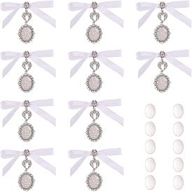 10 Colgante decorativo con alas de aleación y cinta de satén estilo tibetano., con lazos de tubo, Cabuchones de cristal