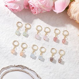 6 пары латунных серег-колец с потрескивающим стеклом, квадратный