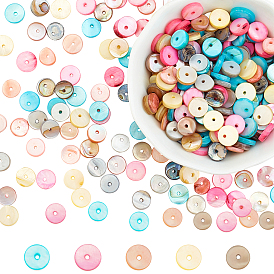 PandaHall Elite 500Pcs 5 Colors Natural Freshwater Shell Beads Strands, Dyed, Heishi Beads, Flat Round/Disc