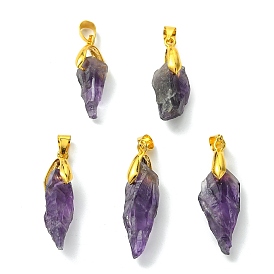 Кулоны из сырого грубого натурального аметиста, Подвески в виде самородков с латунными зажимами