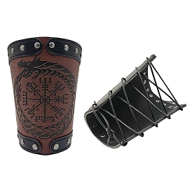 Adjustable Leather Cord Bracelets, Gauntlet Wristband, Cuff Wrist Guard with Dragon Pattern for Men