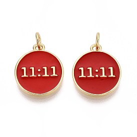 Латунь эмаль подвески, с целью перехода в кольце, плоский круглый с 11:11, реальный 18 k позолоченный