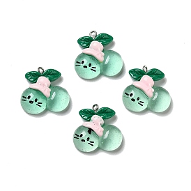 Transparent Resin Pendants, with Platinum Tone Iron Loops, Imitation Fruit, Cherry with Face