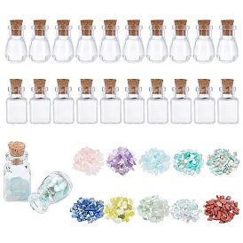 PandaHall Elite Mixed Stone Chip Beads DIY Wishing Bottle Making Kits, Including Natural Gemstone Chip Beads, Cuboid & Oval Glass Bottle