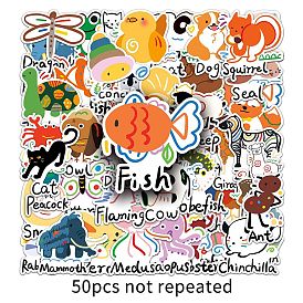 50Pcs Animal PET Stickers, Self-adhesive Decals, for Suitcase, Skateboard, Refrigerator, Helmet