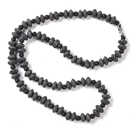 Rondelle & Round Natural Lava Rock Beaded Necklaces, with Alloy Screw Clasps