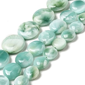 Brins de perles de verre naturel, classe AB +, plat rond, bleu aqua