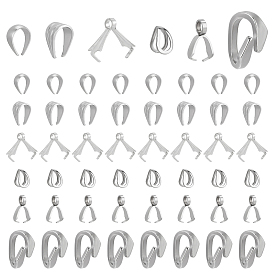 96pcs 6 Style 304 Stainless Steel Snap on Bails & Teardrop Pendant Bails & Ice Pick Pinch Bails