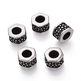 304 бусины европейского стиля из нержавеющей стали с крупными отверстиями, шестиугольник