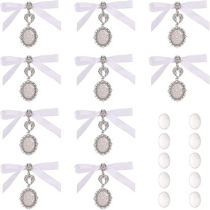 10 Colgante decorativo con alas de aleación y cinta de satén estilo tibetano., con lazos de tubo, Cabuchones de cristal
