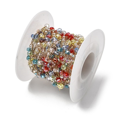 Ручная работа 304 цепочки из нержавеющей стали с гранеными стеклянными бусинами-ронделями, пайки, красочный, ионное покрытие (ip)