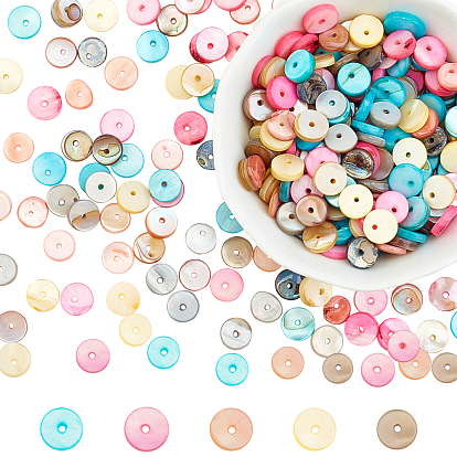 500 pcs 5 couleurs brins de perles de coquillages d'eau douce naturels, teint, perles heishi, Plat rond / disque
