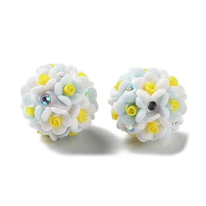 Luminous Resin Pave Rhinestone Beads, Glow in the Dark Flower Round Beads with Porcelain