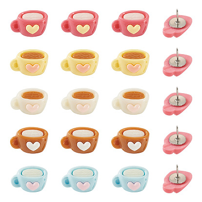 50 шт. 5 стили непрозрачная смола с железными кнопками набор, Маркировочные булавки, для фото стены, карты, доска объявлений, кофе с сердцем