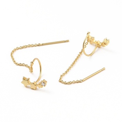 Clear Cubic Zirconia Star Tassel Dangle Stud Earrings, Brass Ear Thread for Women, Cadmium Free & Lead Free